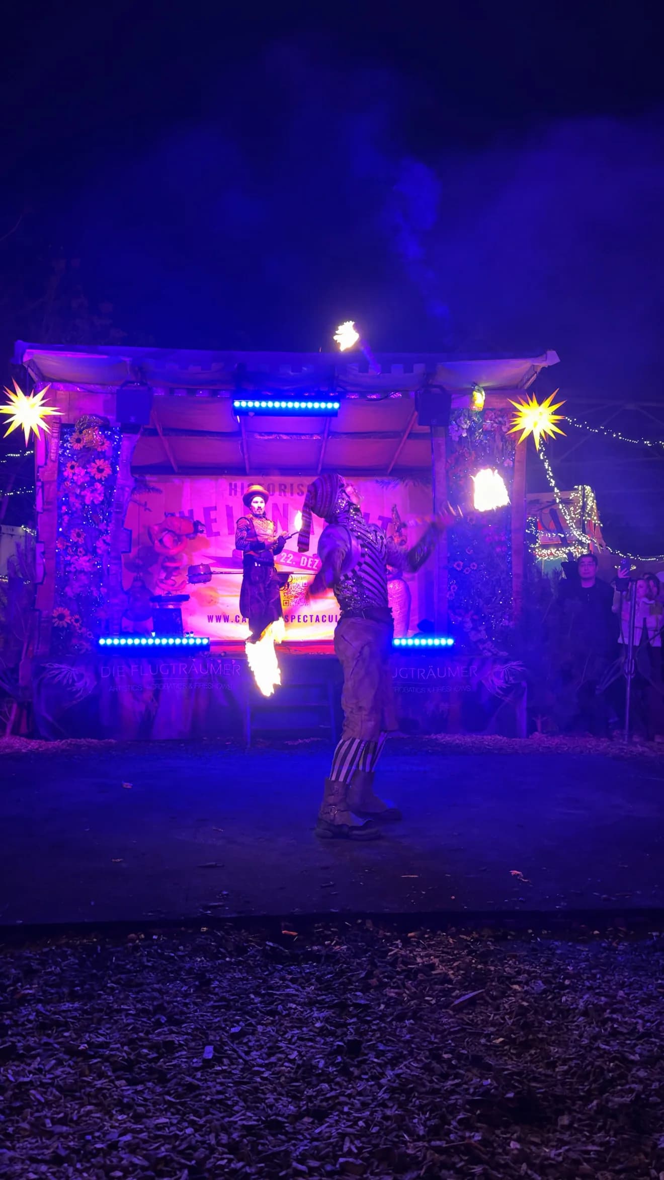 Fire show performance at the medieval market