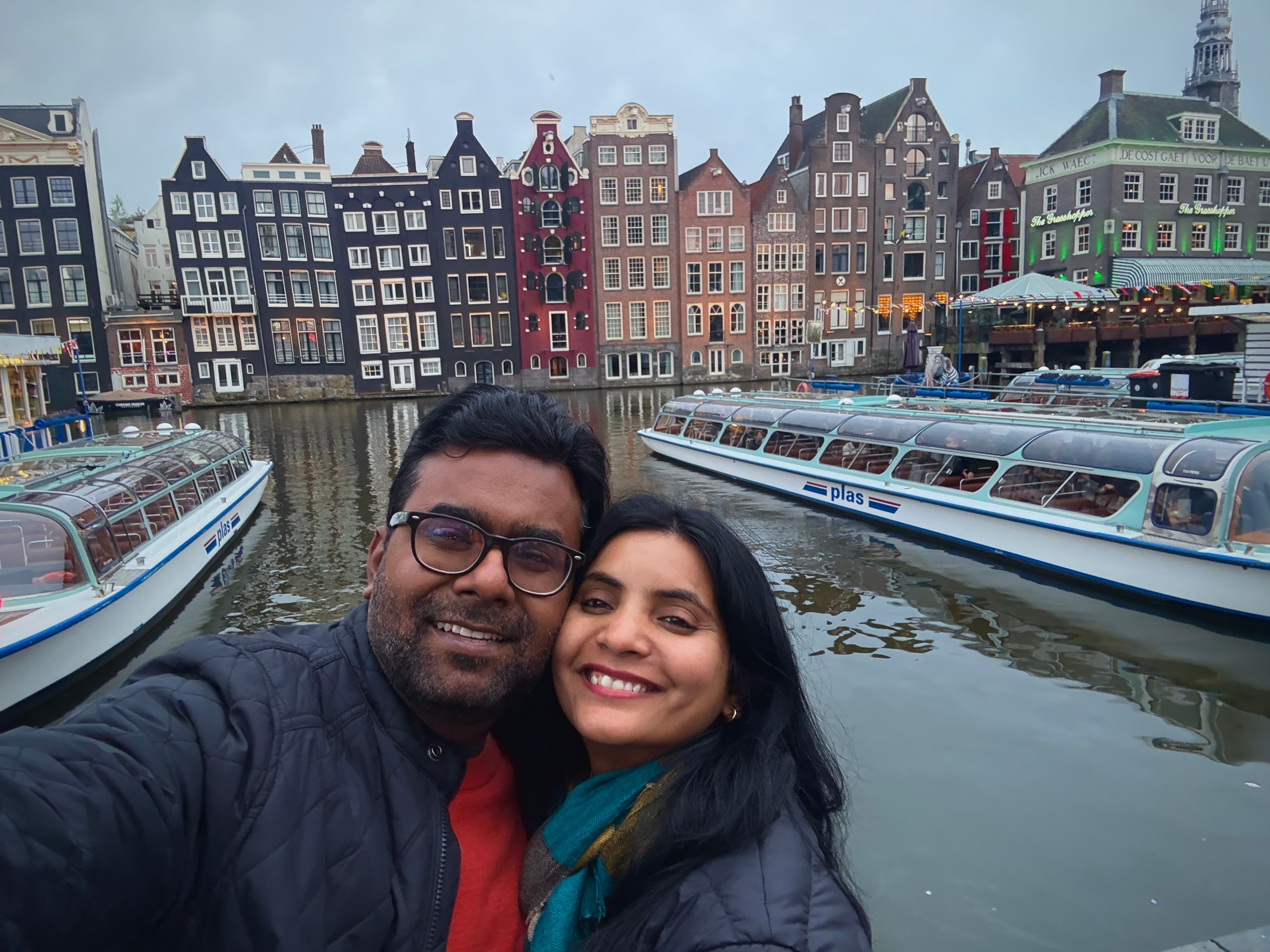 Namrata and Mayur walking together in Amsterdam