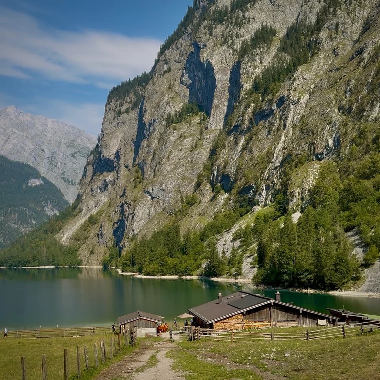 Fischunkelalm alpine pasture with view over Obersee and the surrounding mountains
