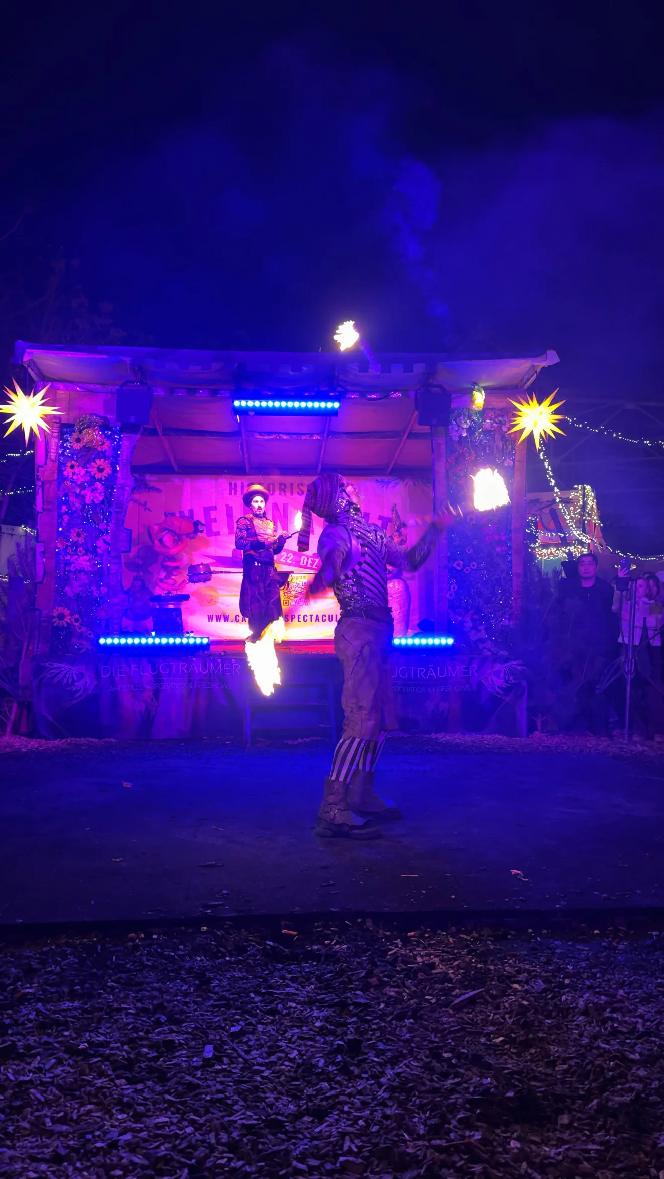 Fire show performance at the medieval market