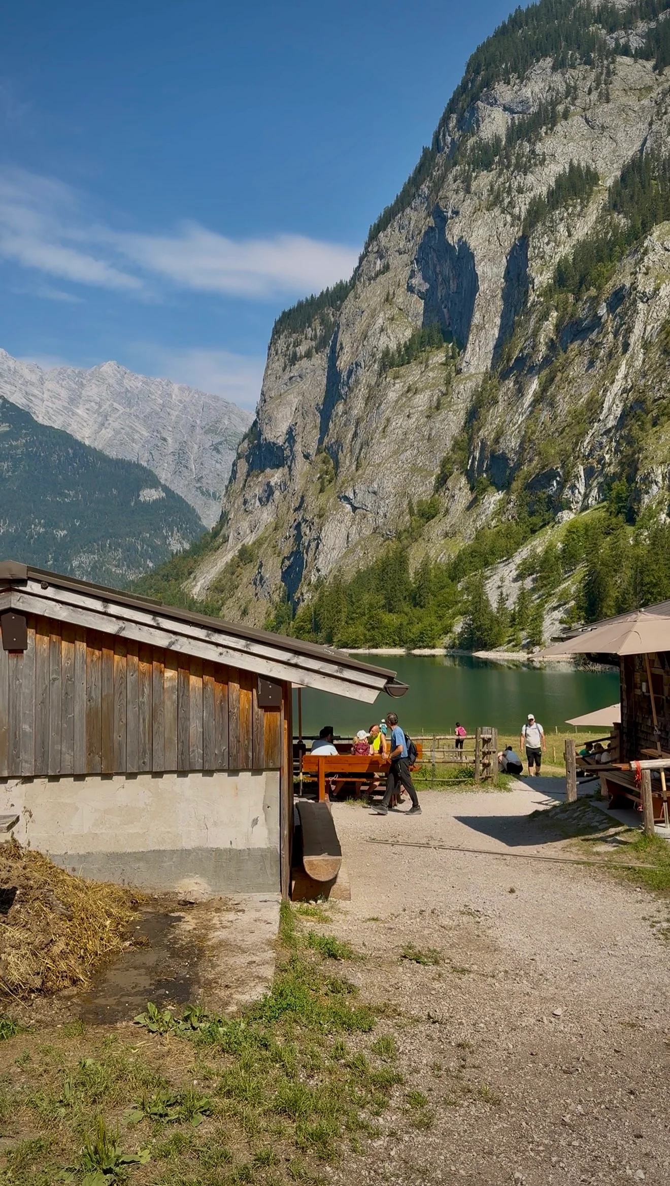 Berchtesgadener Radler toast at Fischunkelalm with Obersee and the mountains behind