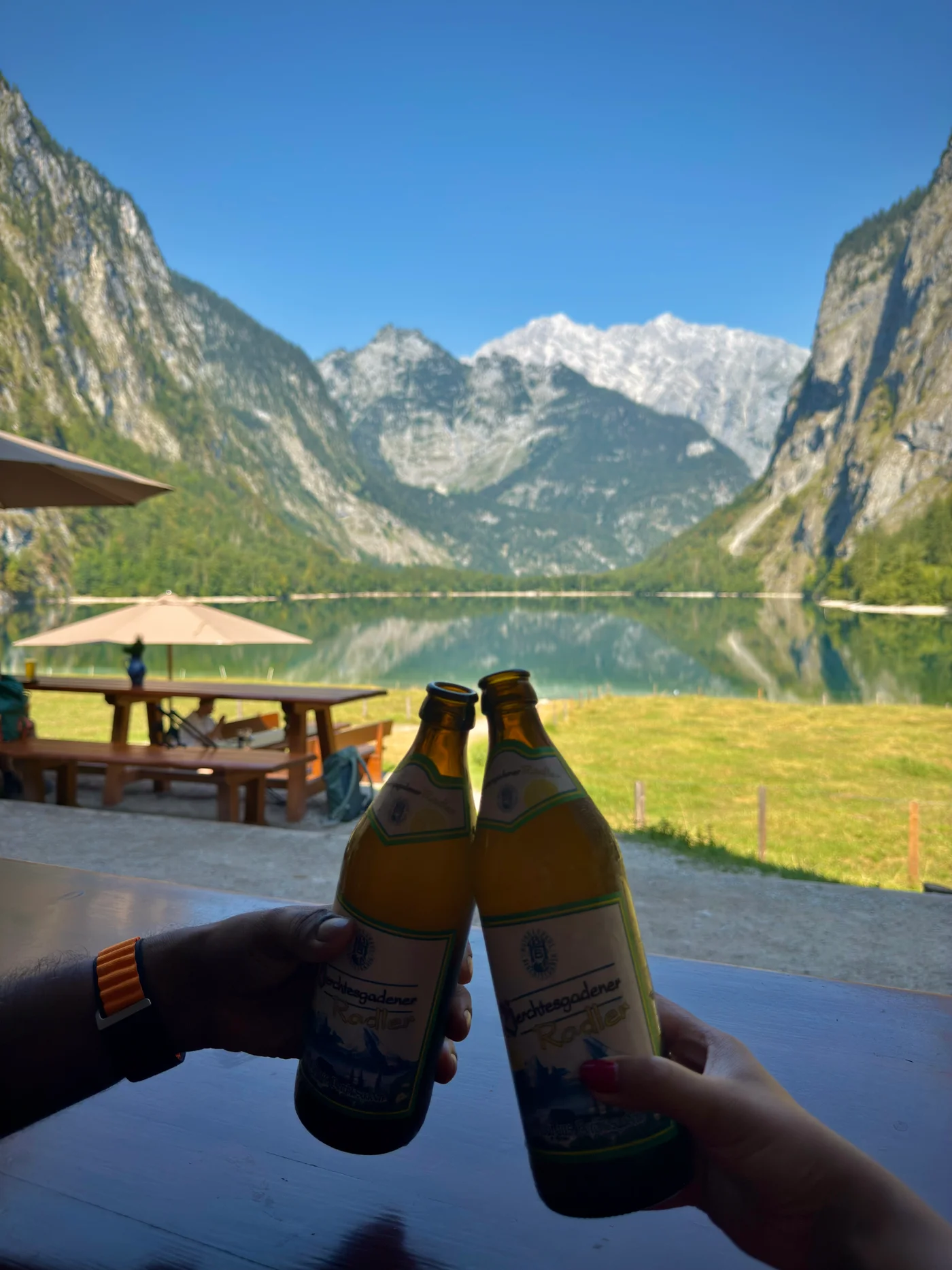 Fischunkelalm alpine pasture with view over Obersee and the surrounding mountains