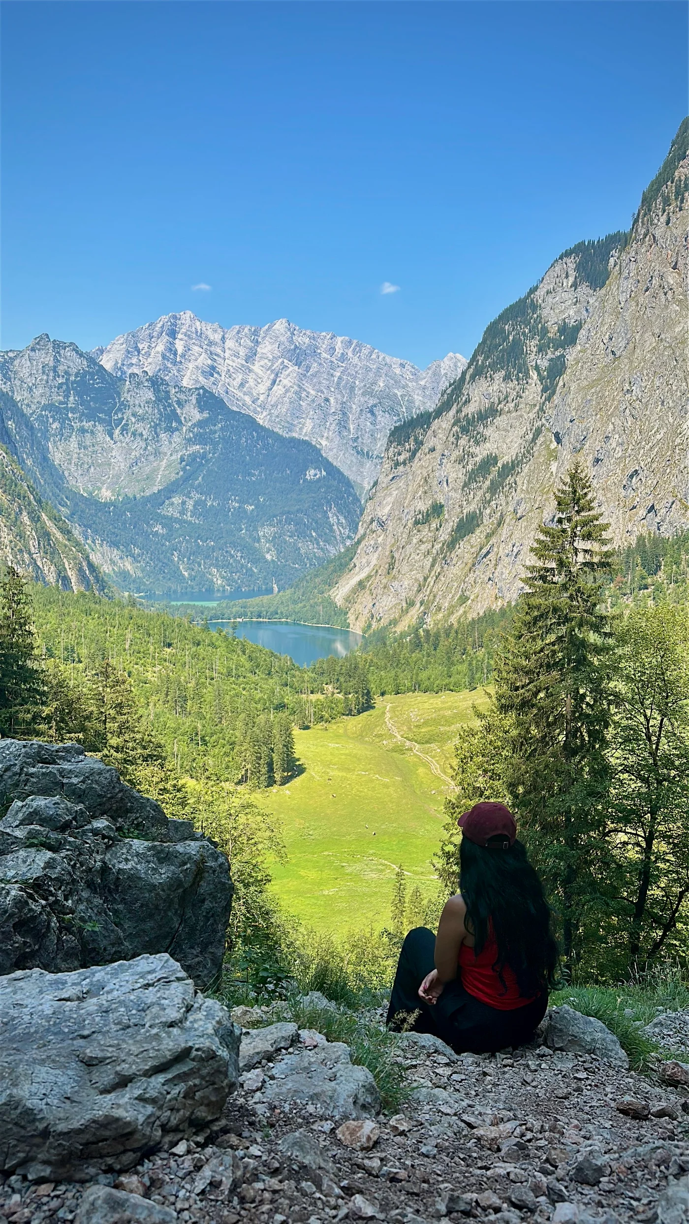 View from above Fischunkelalm and Obersee from the climb beyond Röthbachfall